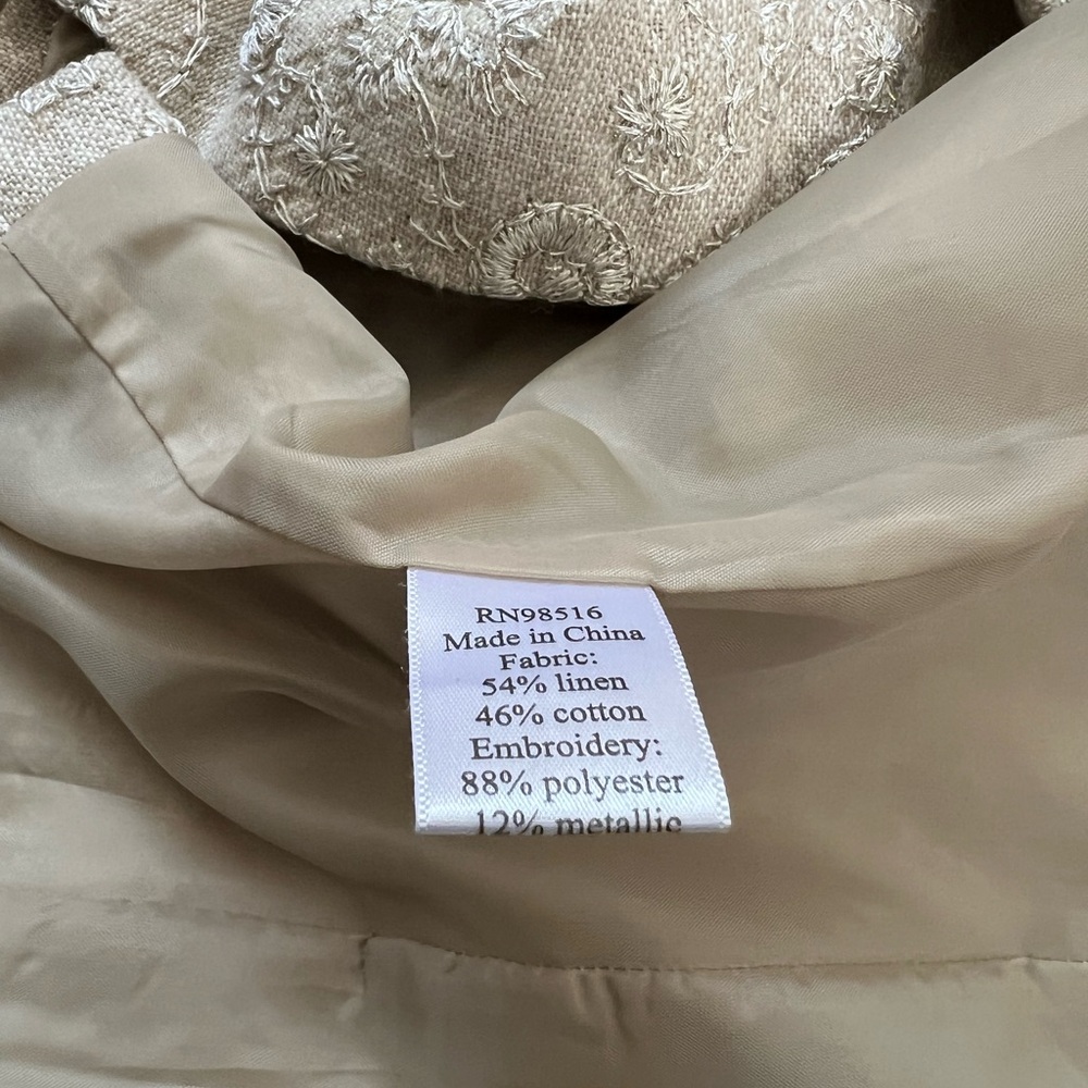 Coldwater Creek Golden Vines Linen Blazer Metallic Embroidered Floral SZ:L - Picture 10 of 12